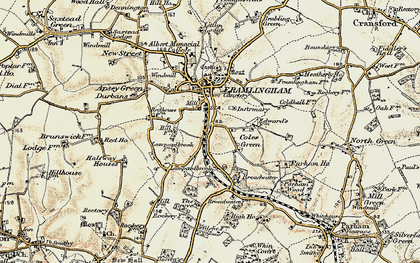 Old map of Parham Ho in 1898-1901