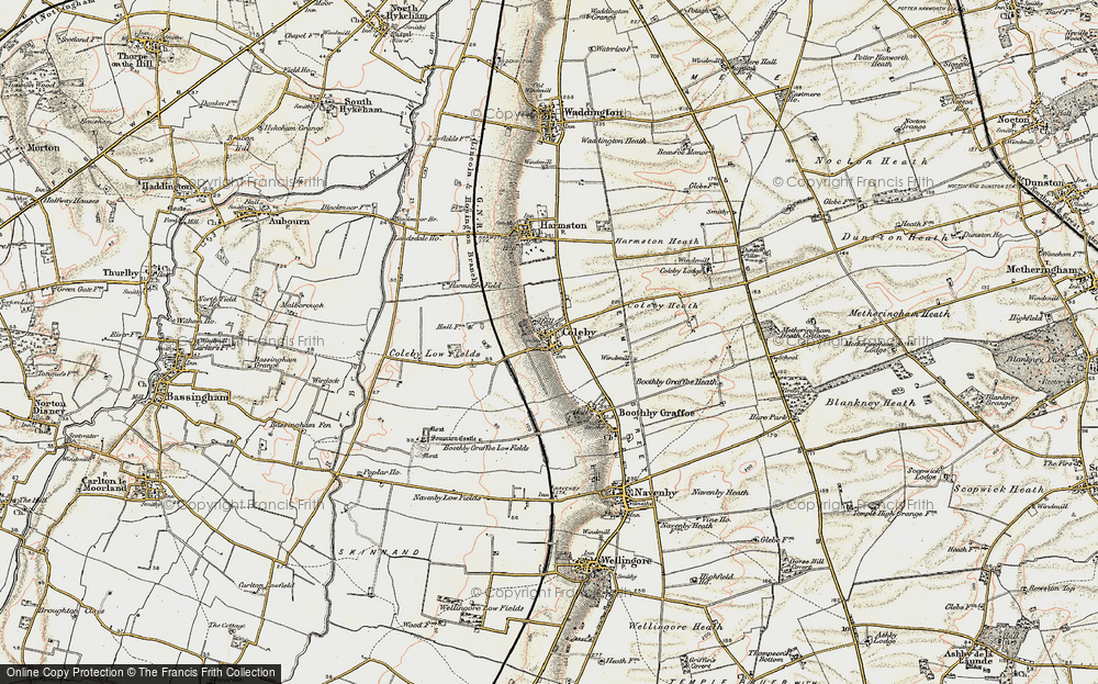 Old Map of Historic Map covering Boothby Graffoe Low Fields in 1902-1903