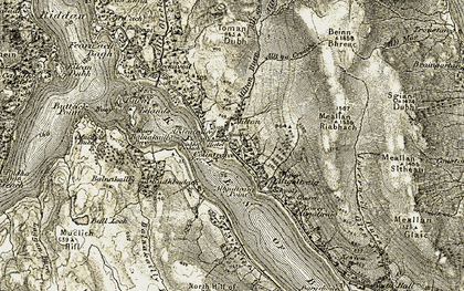 Old map of Balnakailly Burn in 1905-1907