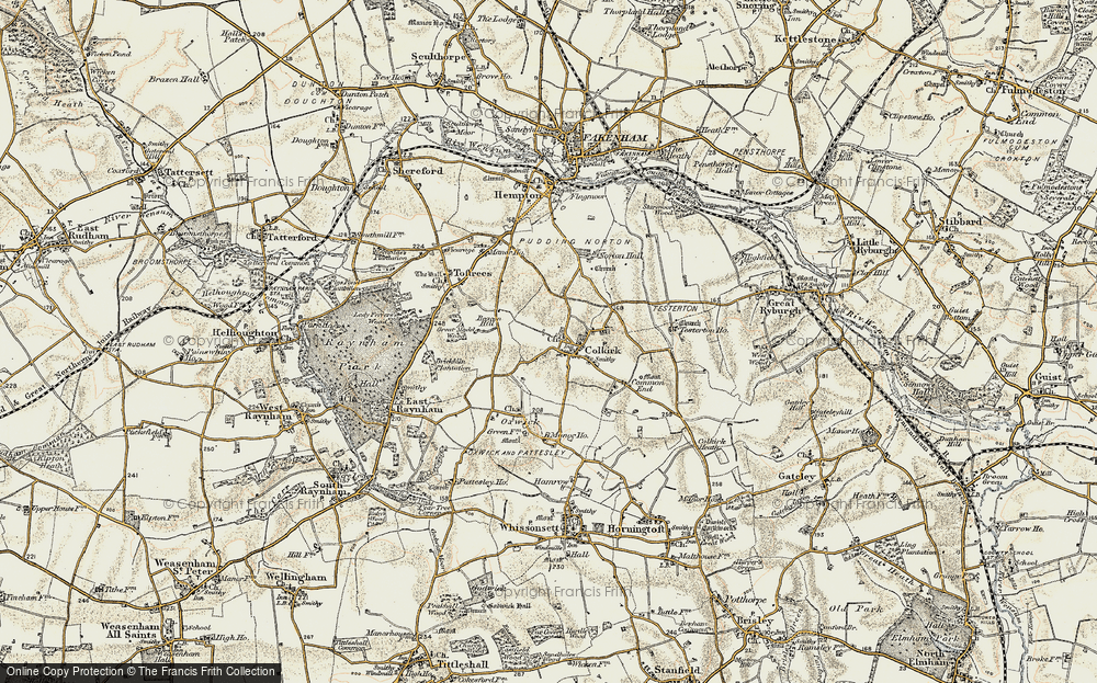 Old Map of Historic Map covering Testerton Hall in 1901-1902