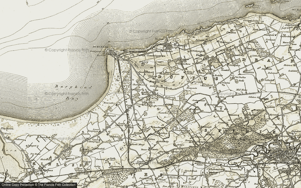Old Map of Historic Map covering Bank of Roseisle in 1910-1911