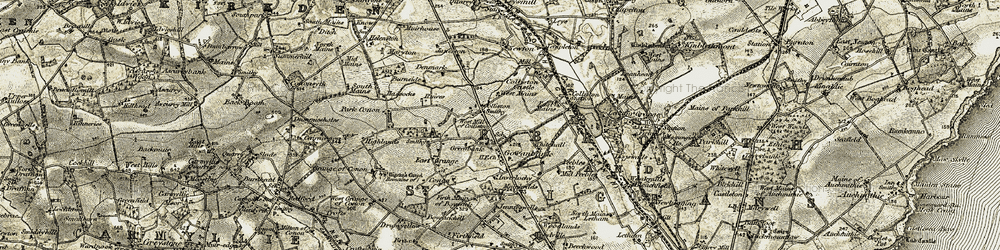 Old map of Colliston in 1907-1908