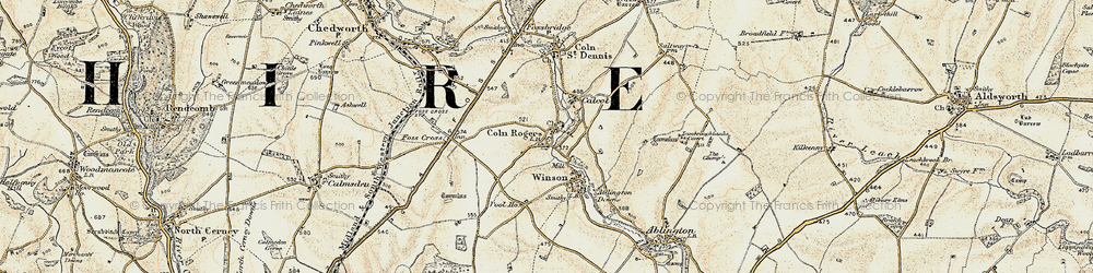 Old map of Coln Rogers in 1898-1899