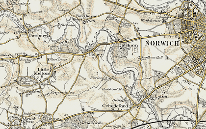 Old map of Colney in 1901-1902