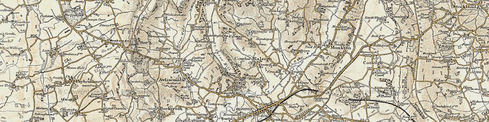 Old map of Combe Raleigh in 1898-1900