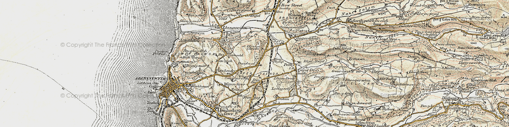 Old map of Afon Clarach in 1901-1903