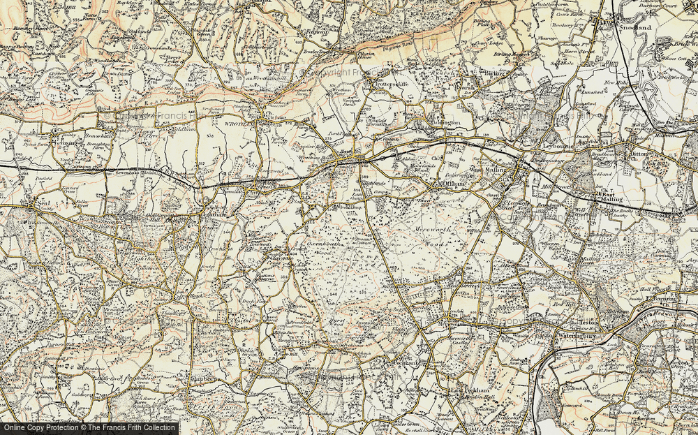 Old Map of Historic Map covering Mereworth Woods in 1897-1898