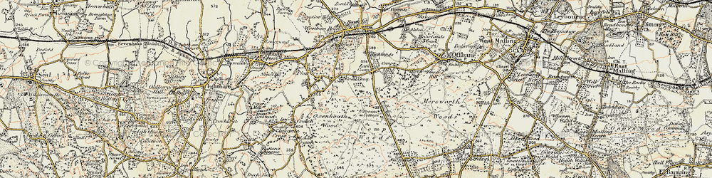 Old map of Mereworth Woods in 1897-1898