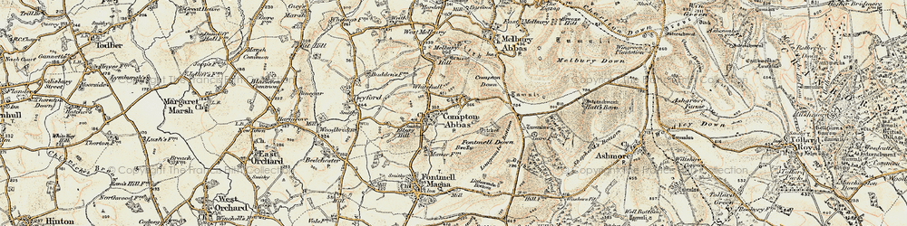 Old map of Compton Abbas in 1897-1909