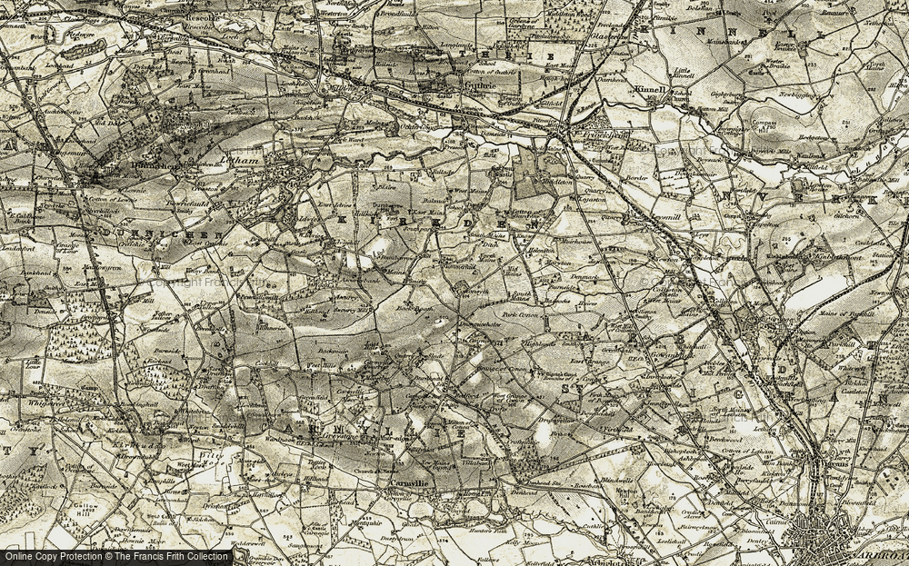 Old Map of Historic Map covering Boath Hill in 1907-1908