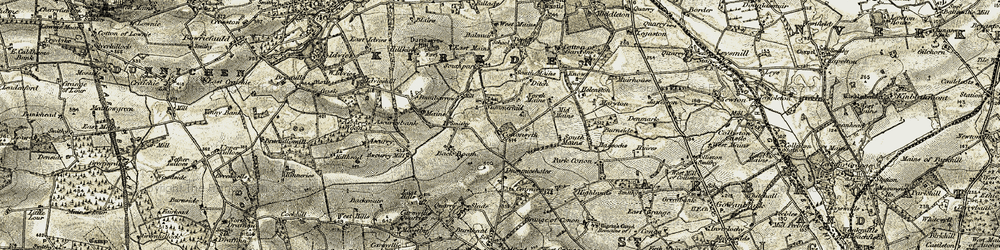 Old map of Cononsyth in 1907-1908