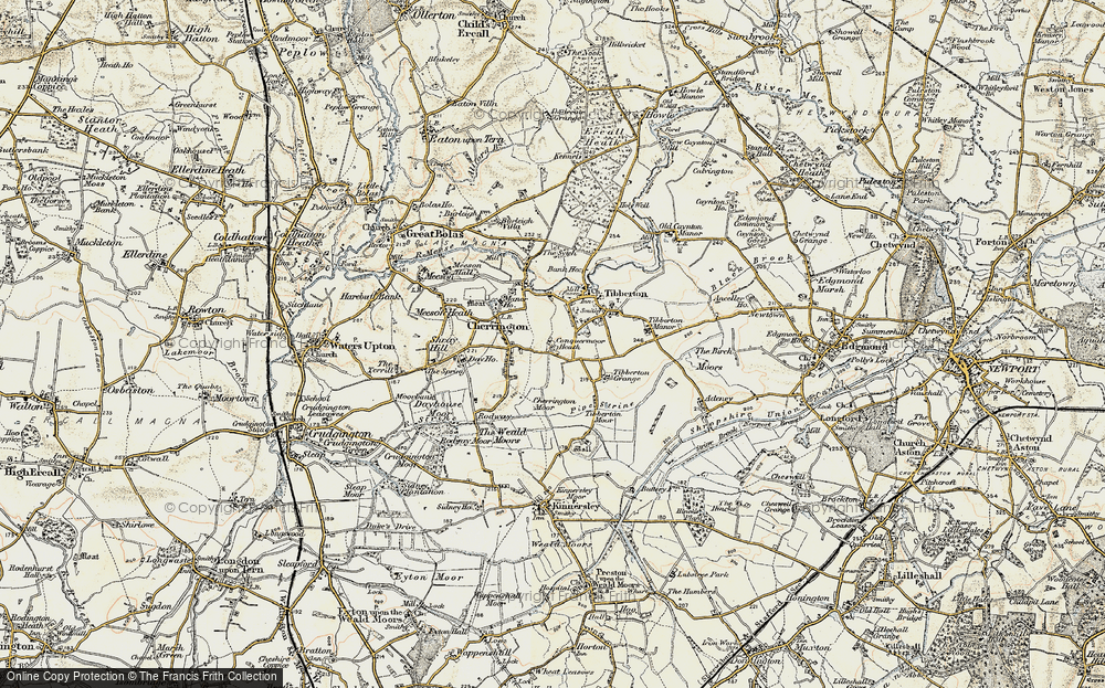 Old Map of Historic Map covering Tibberton Moor in 1902