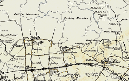 Old map of Whalebone Marshes in 1897-1898