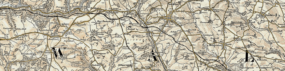 Old map of Coombe in 1900