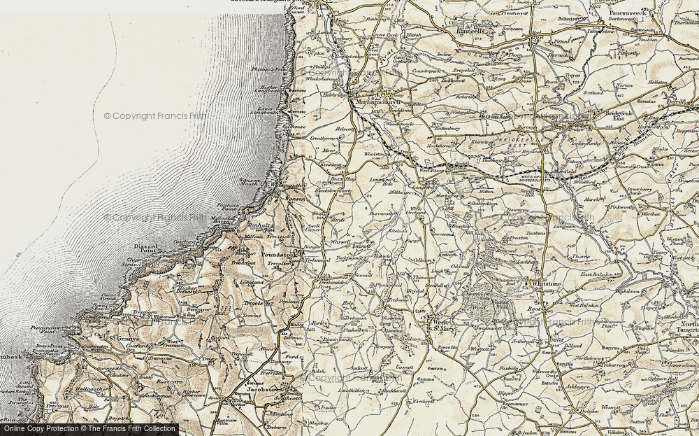 Old Map of Historic Map covering Burracott in 1900