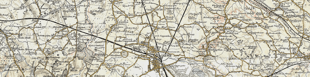 Old map of Coppenhall in 1902-1903