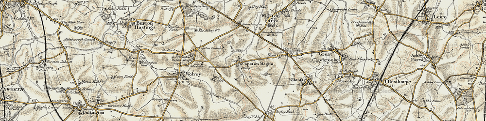 Old map of Copston Magna in 1901-1902