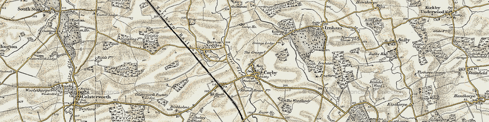 Old map of Corby Glen in 1901-1903