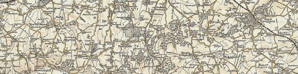 Old map of Corfe in 1898-1900