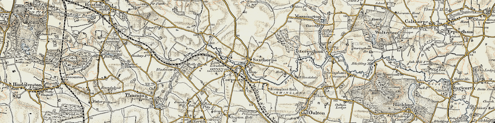 Old map of Corpusty in 1901-1902