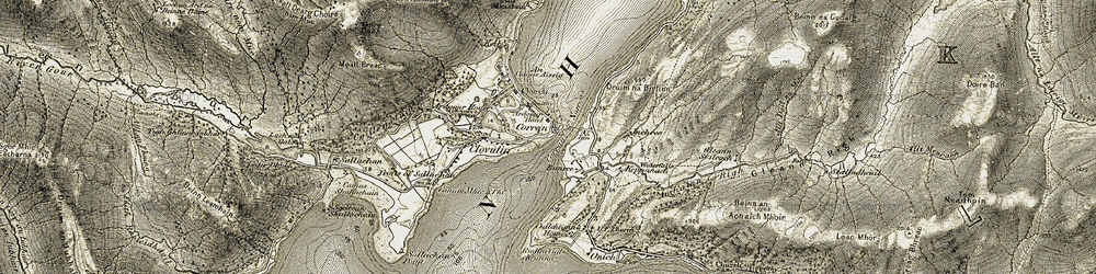 Old map of An Camas Aiseig in 1906-1908