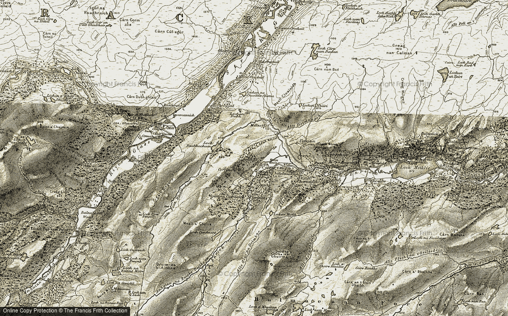 Old Map of Historic Map covering Allt Glac na Doimhne in 1908-1912