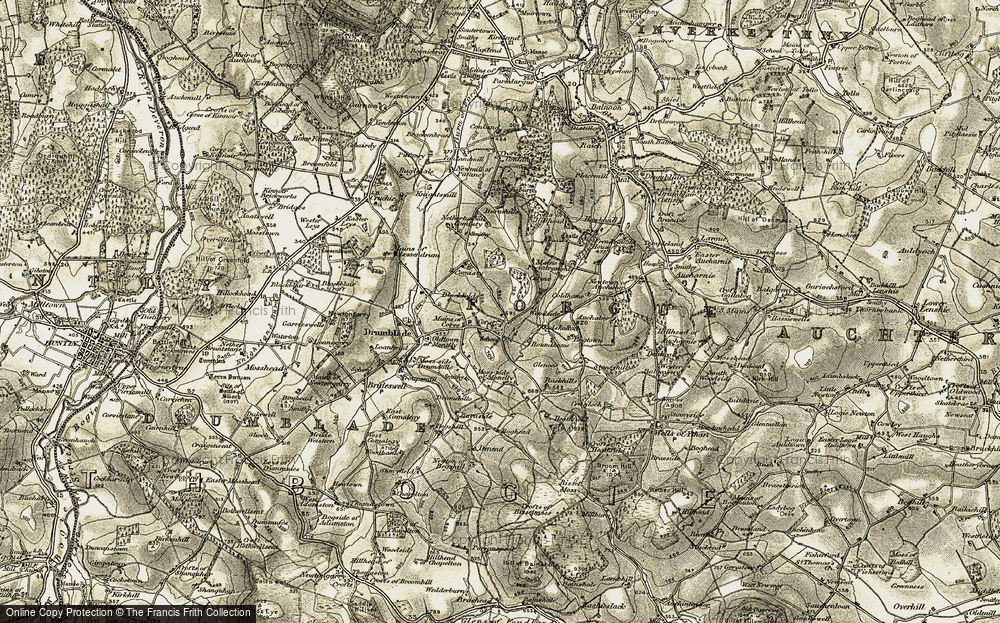 Old Map of Historic Map covering Burn of Drumblade in 1908-1910