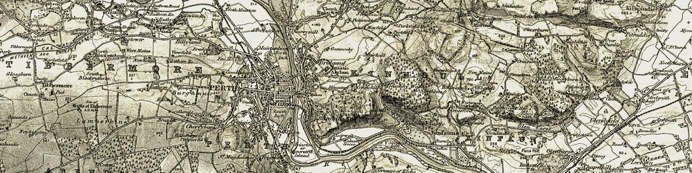 Old map of Corsiehill in 1906-1908