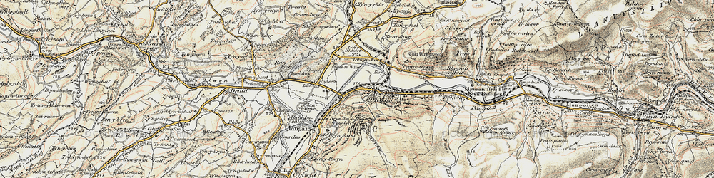 Old map of Bryn-llus in 1902-1903