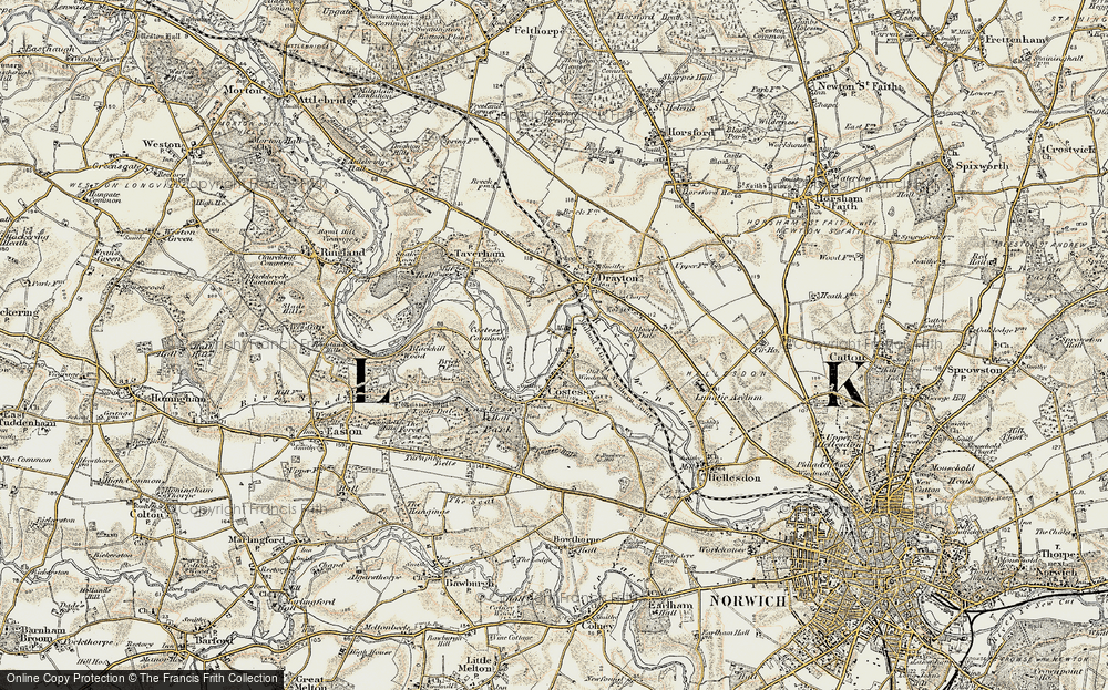 Old Map of Costessey, 1901-1902 in 1901-1902