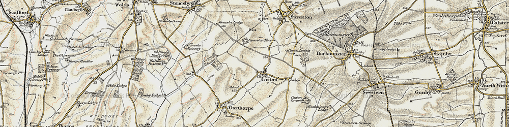 Old map of Coston in 1901-1903