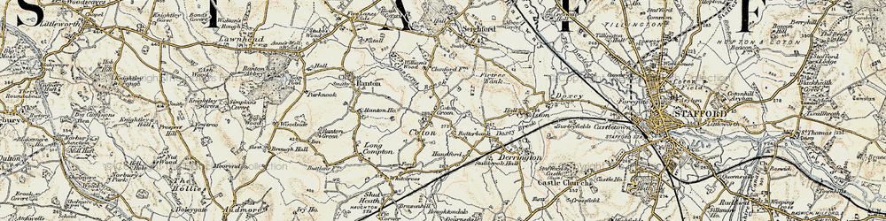 Old map of Coton Clanford in 1902