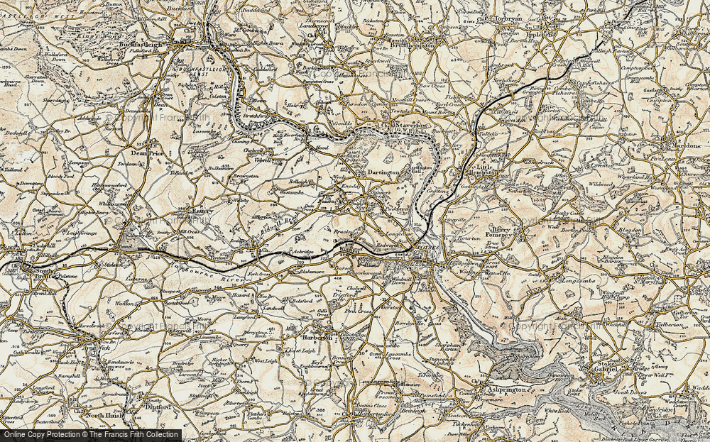 Old Map of Historic Map covering Yarner Beacon in 1899
