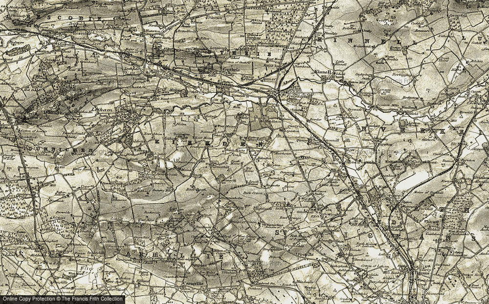 Old Map of Cotton of Gardyne, 1907-1908 in 1907-1908
