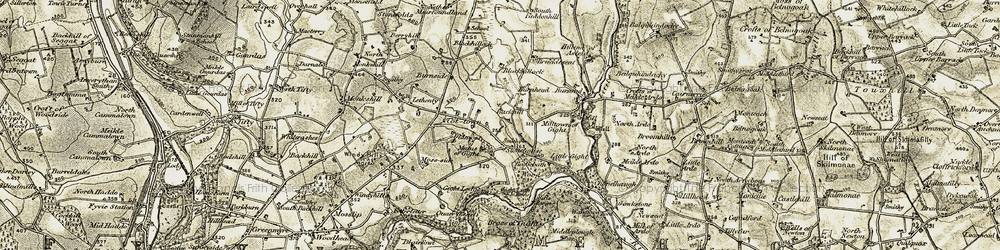 Old map of Burn of Asleid in 1909-1910