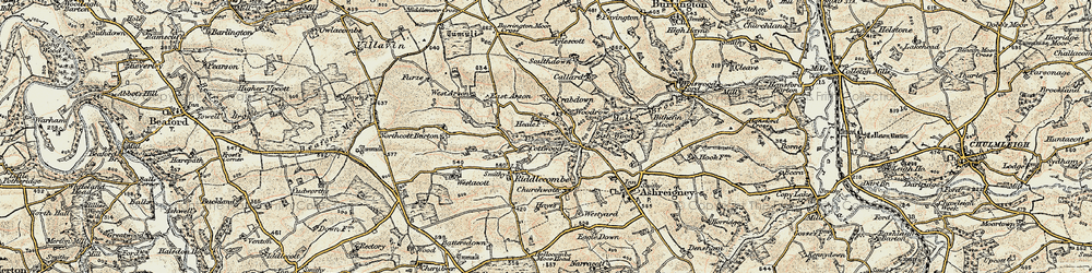 Old map of Burrington Moor Cross in 1899-1900