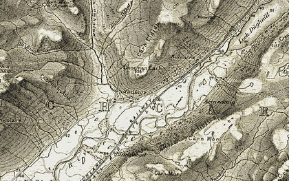 Old map of Allt Coire Taodail in 1908-1909