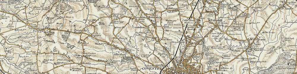 Old map of Coundon in 1901-1902