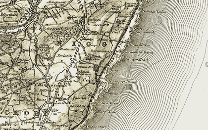 Old map of Cove Bay in 1908-1909