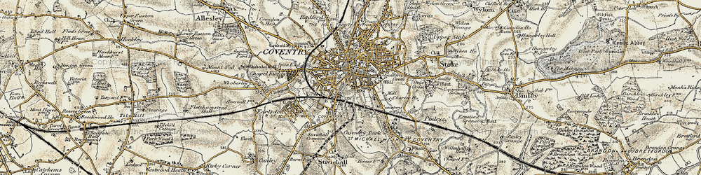 Old map of Coventry in 1901-1902