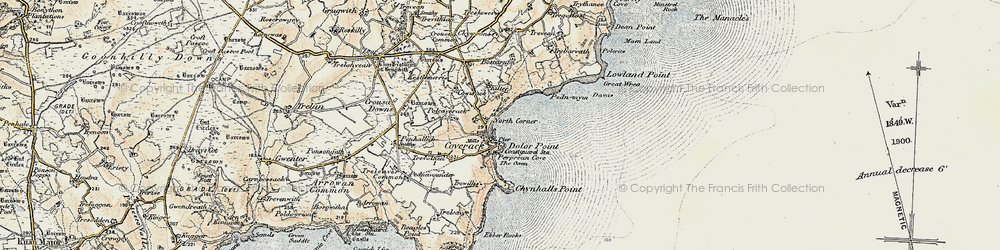 Old map of Coverack in 1900