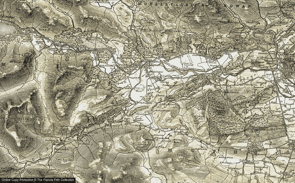 Old Map of Historic Map covering Auchingarrich in 1906-1907