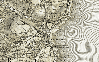 Old map of Cowie in 1908-1909