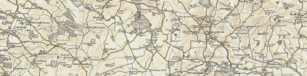 Old map of Cowlinge in 1899-1901