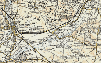 Old map of Coychurch in 1899-1900