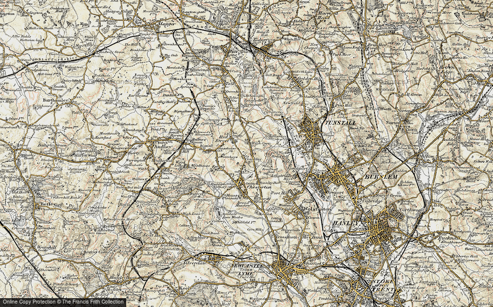 Old Map of Historic Map covering Bignall Hill in 1902