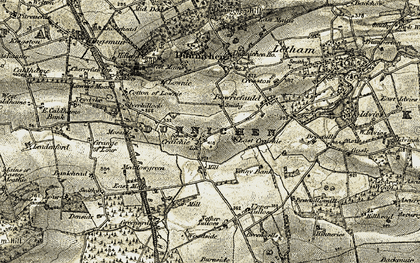 Old map of Craichie in 1907-1908