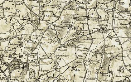 Old map of Auquhorthies in 1909-1910