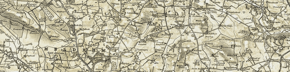 Old map of Auquhorthies in 1909-1910