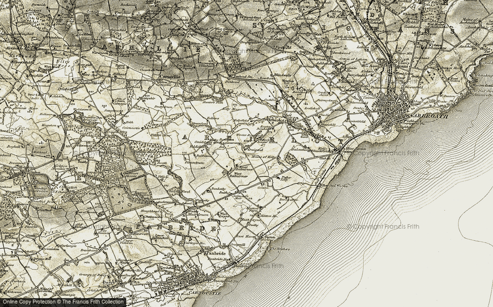 Old Map of Historic Map covering Bonnyton Ho in 1907-1908
